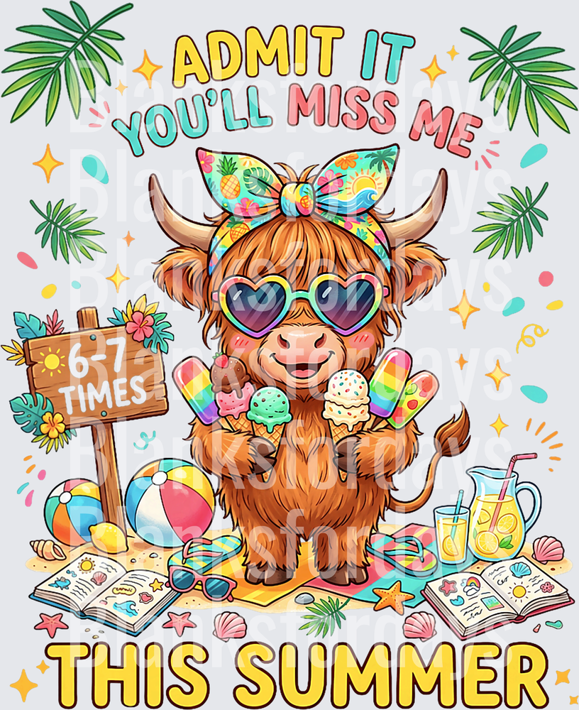 Admit It You'll Miss Me This Summer Highland Cow Beach (DTF)