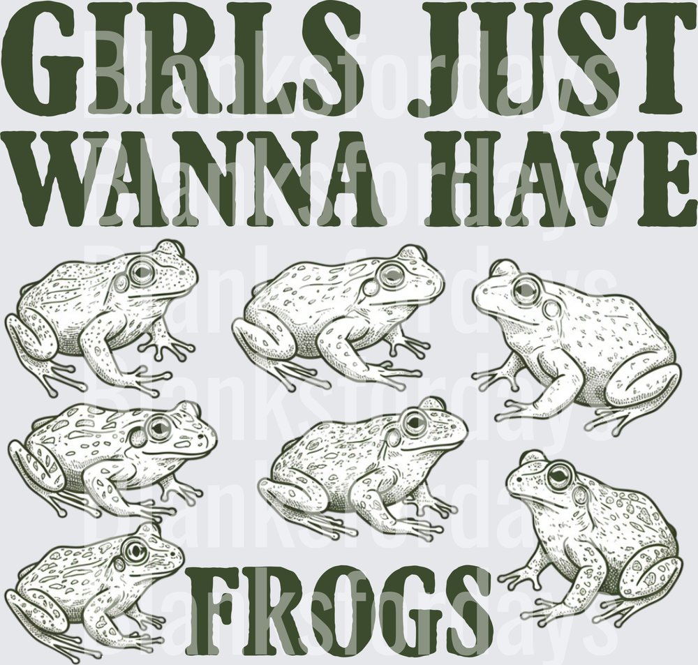 Girls Just Wanna Have Frogs Vintage Sketch Design (DTF)