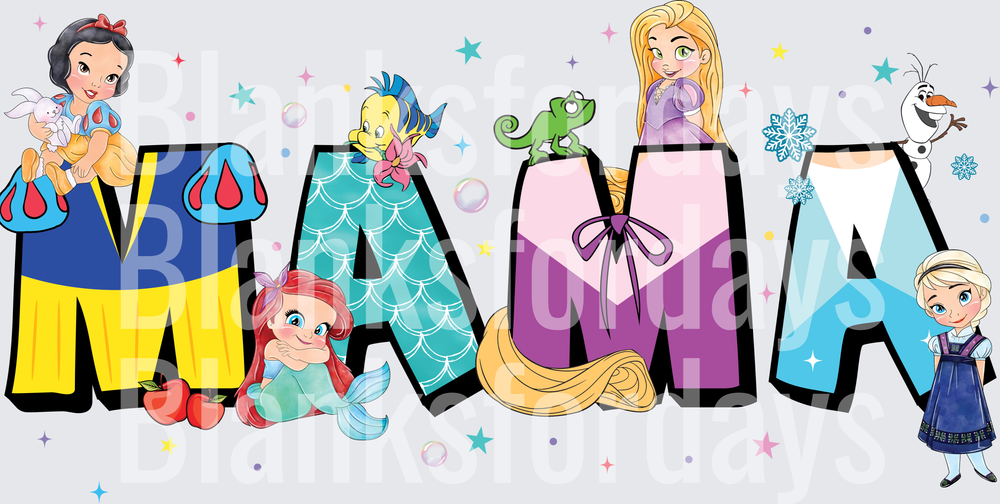 Disney Princess Mama Letter Design Snow White Ariel Rapunzel Elsa (DTF)