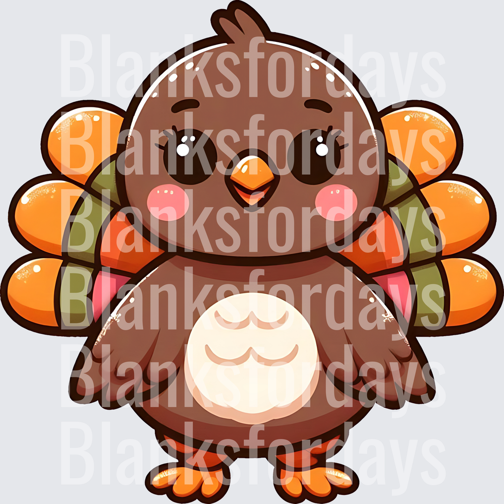 Cute Kawaii Thanksgiving Turkey with Colorful Fan Feathers (DTF)