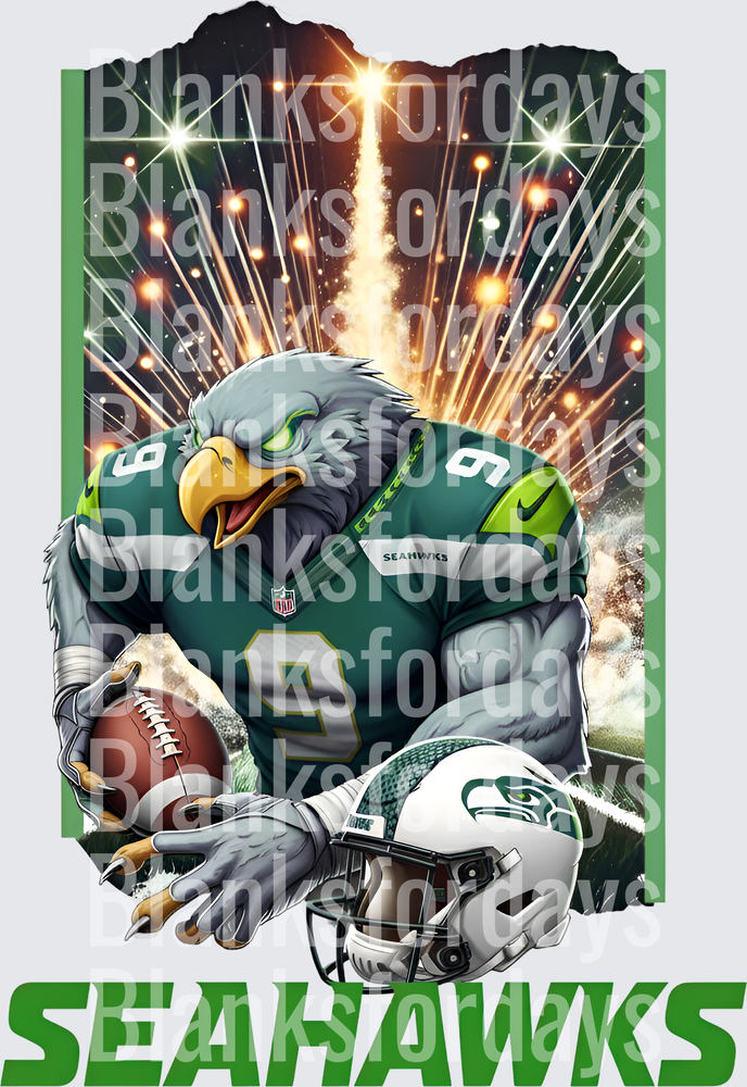 Seattle Seahawks Eagle Mascot Fireworks Football Design (DTF)