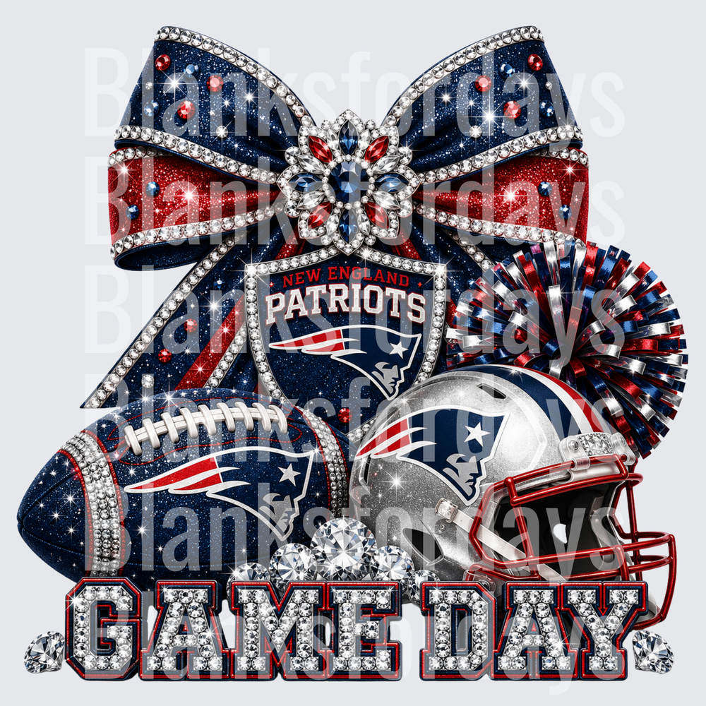 New England Patriots Glam Game Day Rhinestone Bow Design (DTF)