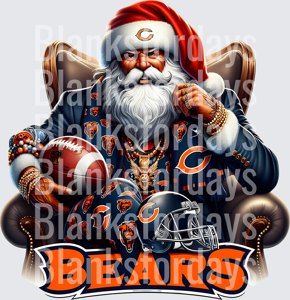 Chicago Bears Gangster Santa Claus Sitting in Throne Chair (DTF)