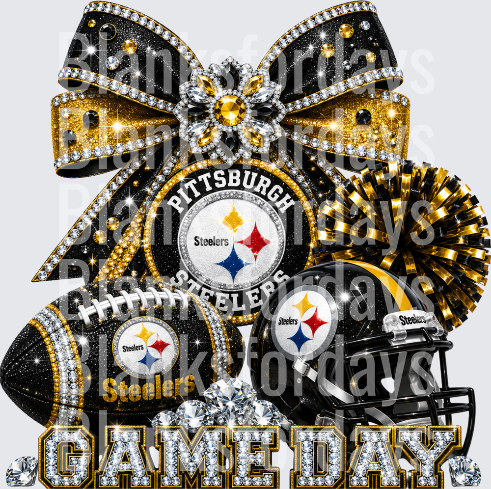 Pittsburgh Steelers Glam Game Day Rhinestone Bow Design (DTF)