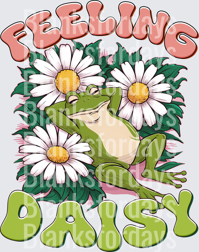 Feeling Daisy Relaxed Frog Surrounded by White Daisies (DTF)