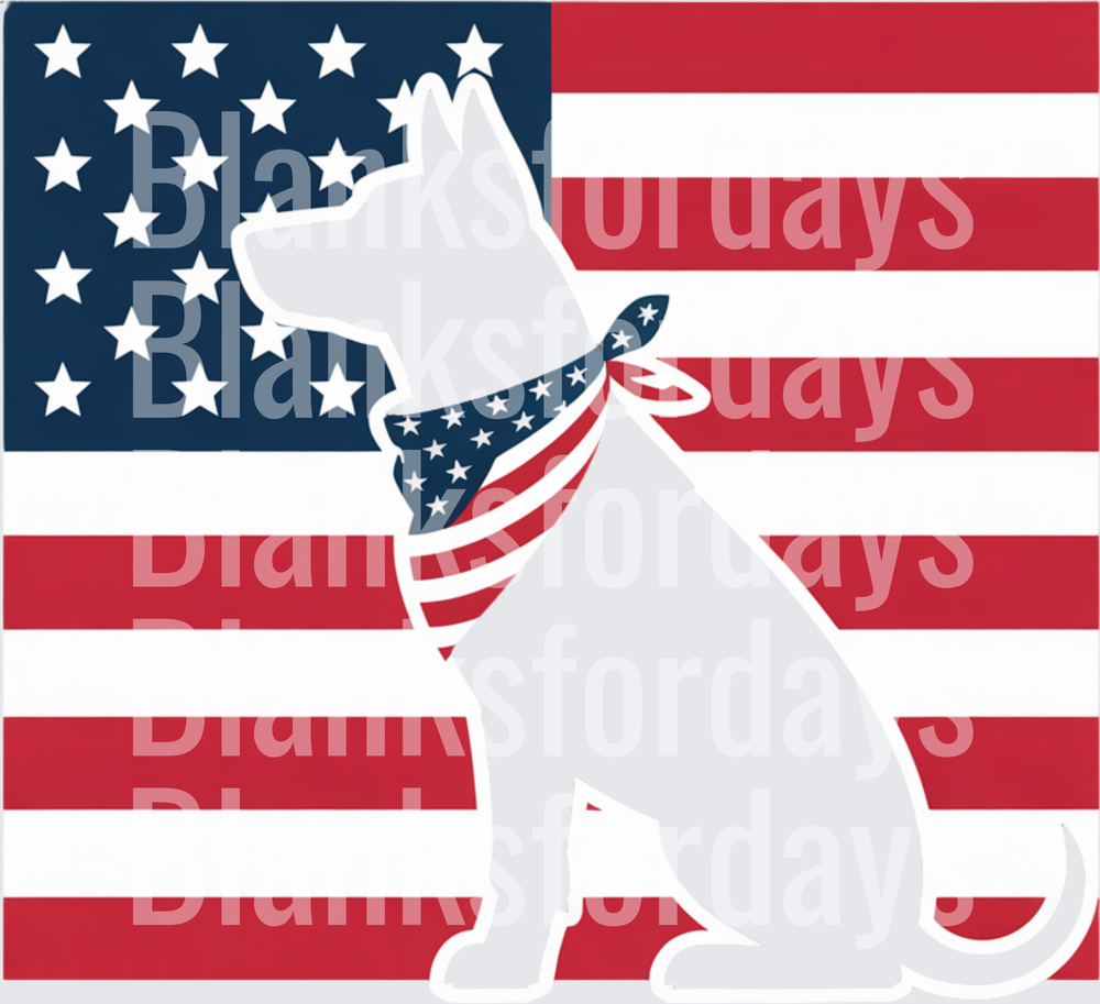 Patriotic Dog with American Flag Bandana USA Flag Background (DTF)