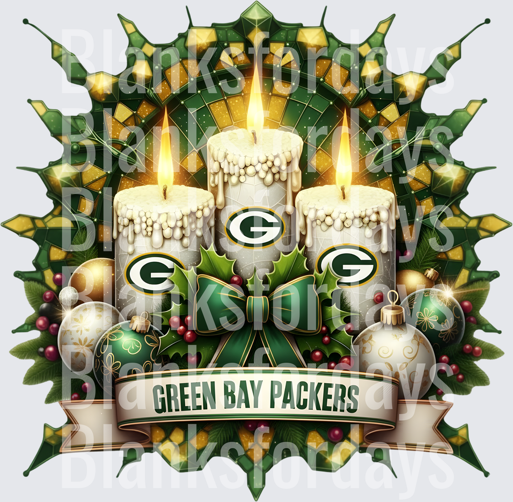Green Bay Packers Christmas Candles Holly Wreath Design (DTF)