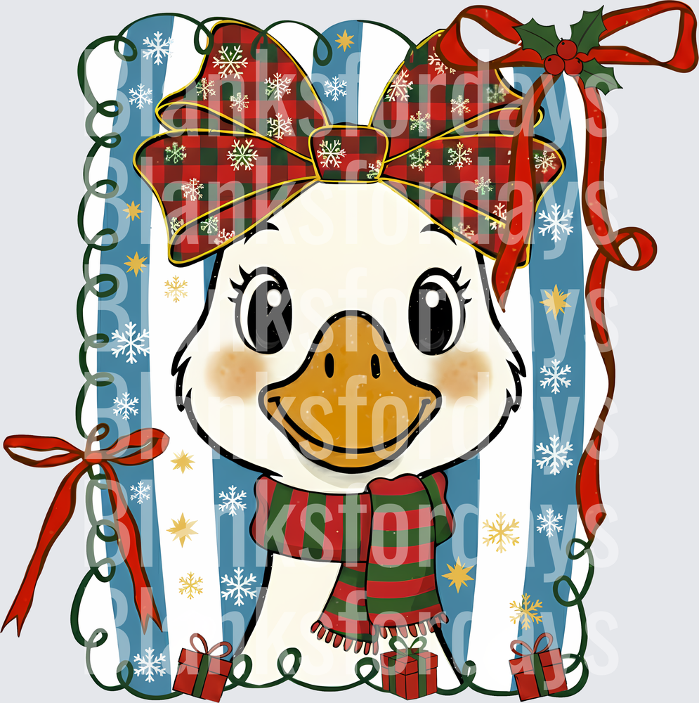 Cute Christmas Duck with Buffalo Plaid Bow and Holiday Scarf (DTF)