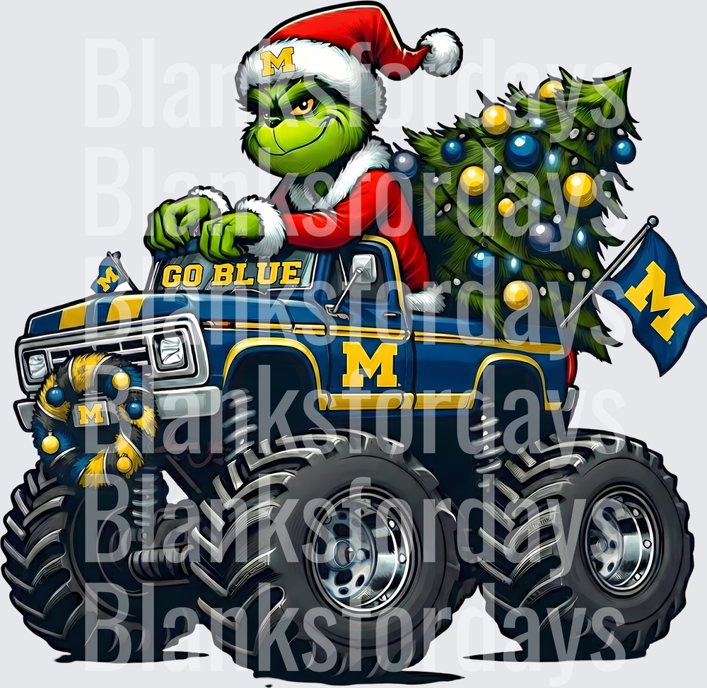 Grinch Santa Michigan Wolverines Go Blue Christmas Monster Truck (DTF)