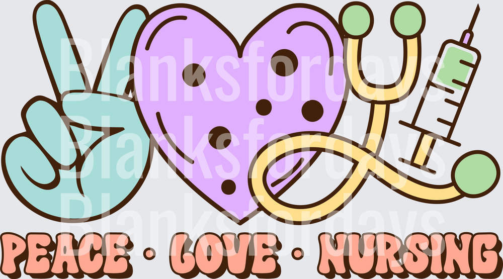 Peace Love Nursing Retro Groovy Nurse Stethoscope Design (DTF)
