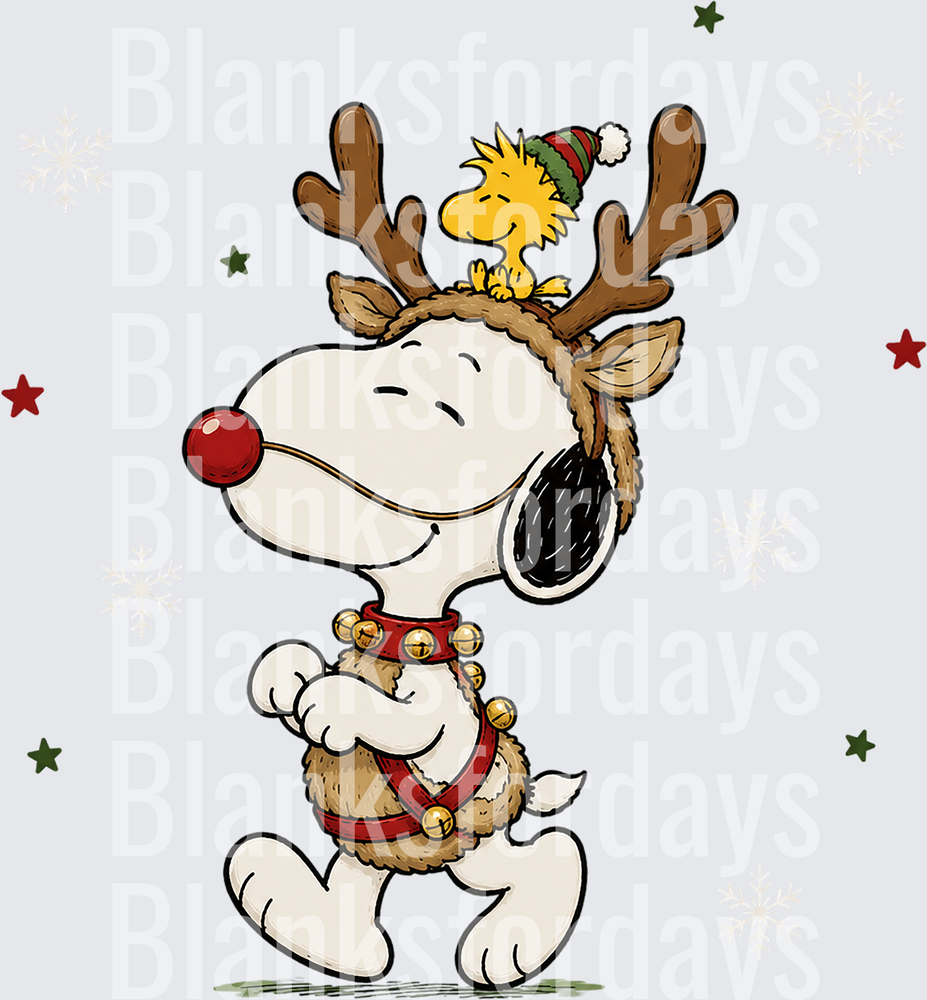 Snoopy Reindeer with Woodstock Christmas Holiday Design (DTF)