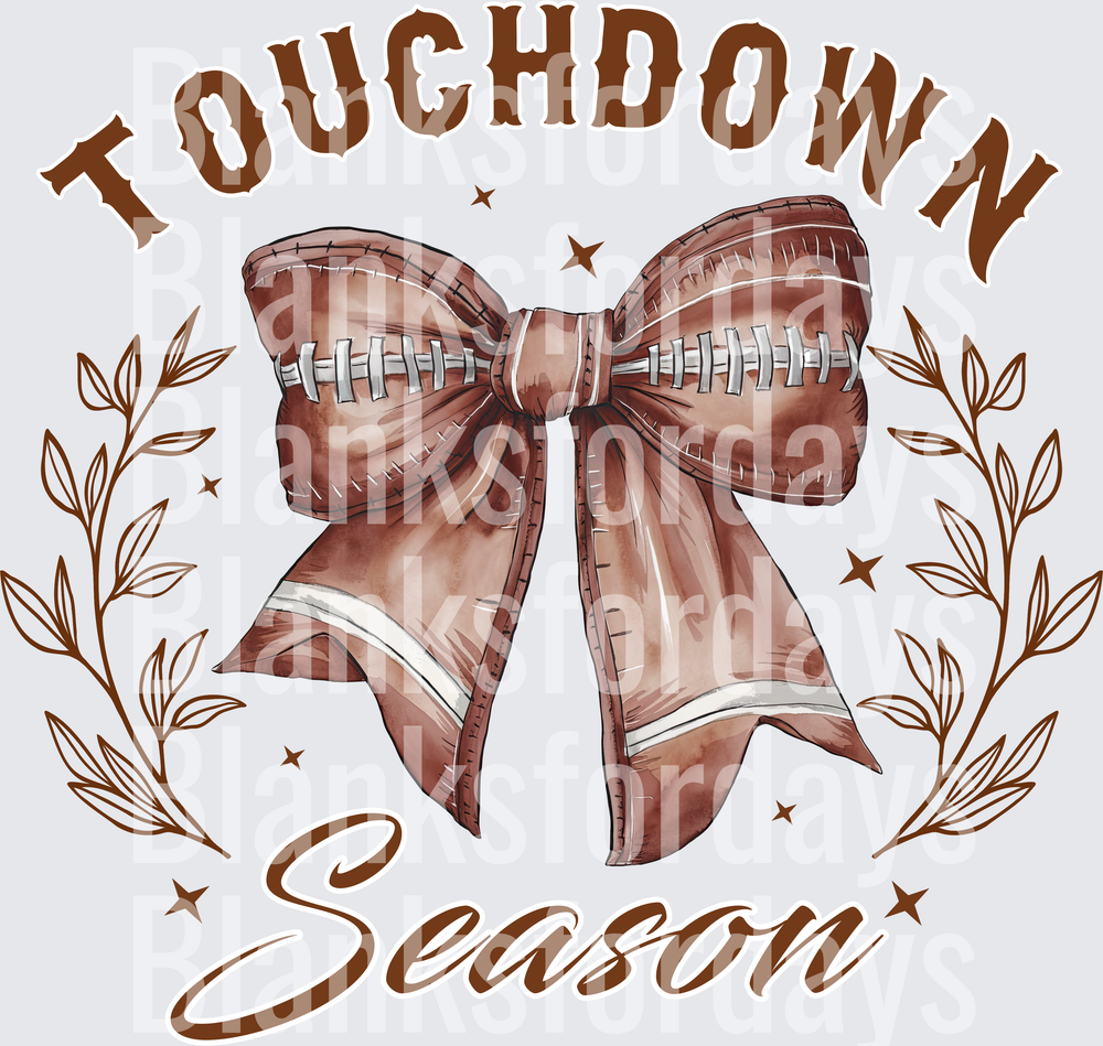 Touchdown Season Football Bow Laurel Wreath Stars Design (DTF)