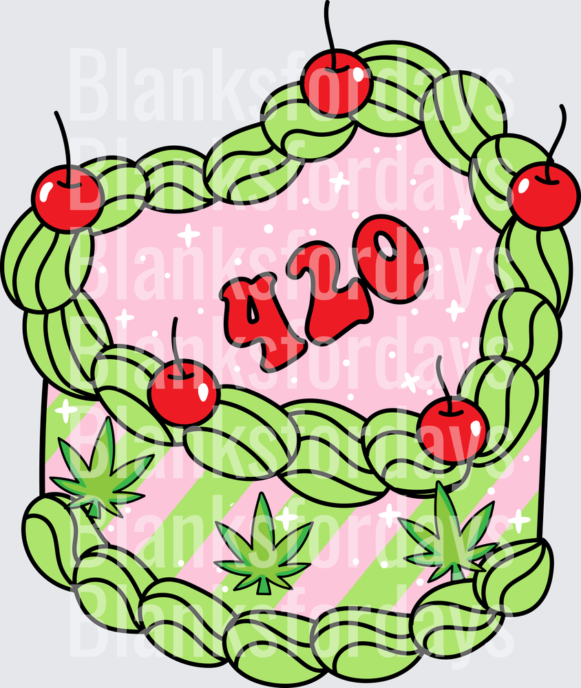 420 Cake with Cherries and Cannabis Leaves Green Frosting (DTF)