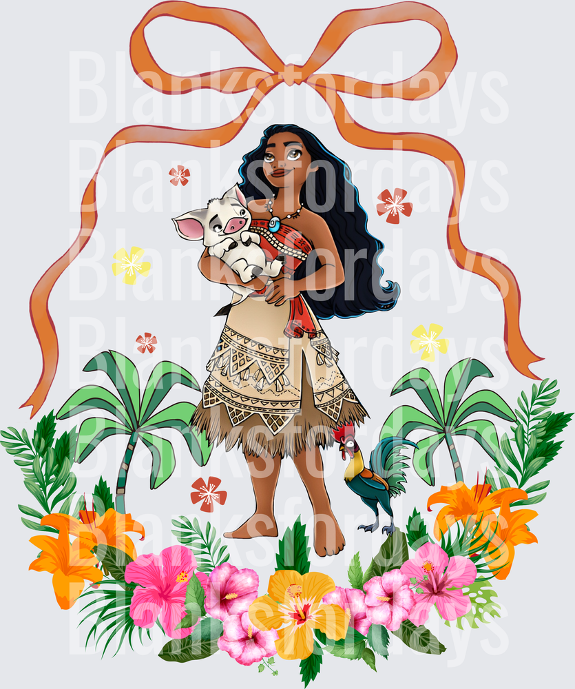 Moana with Pua and Hei Hei Tropical Floral Bow Design (DTF)