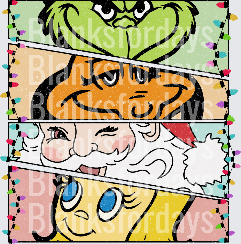 Grinch Santa Cindy Lou Christmas Lights Split Panel Faces (DTF)