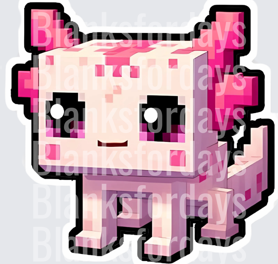 Minecraft Pixel Art Cute Pink Axolotl 3D Block Character (DTF)