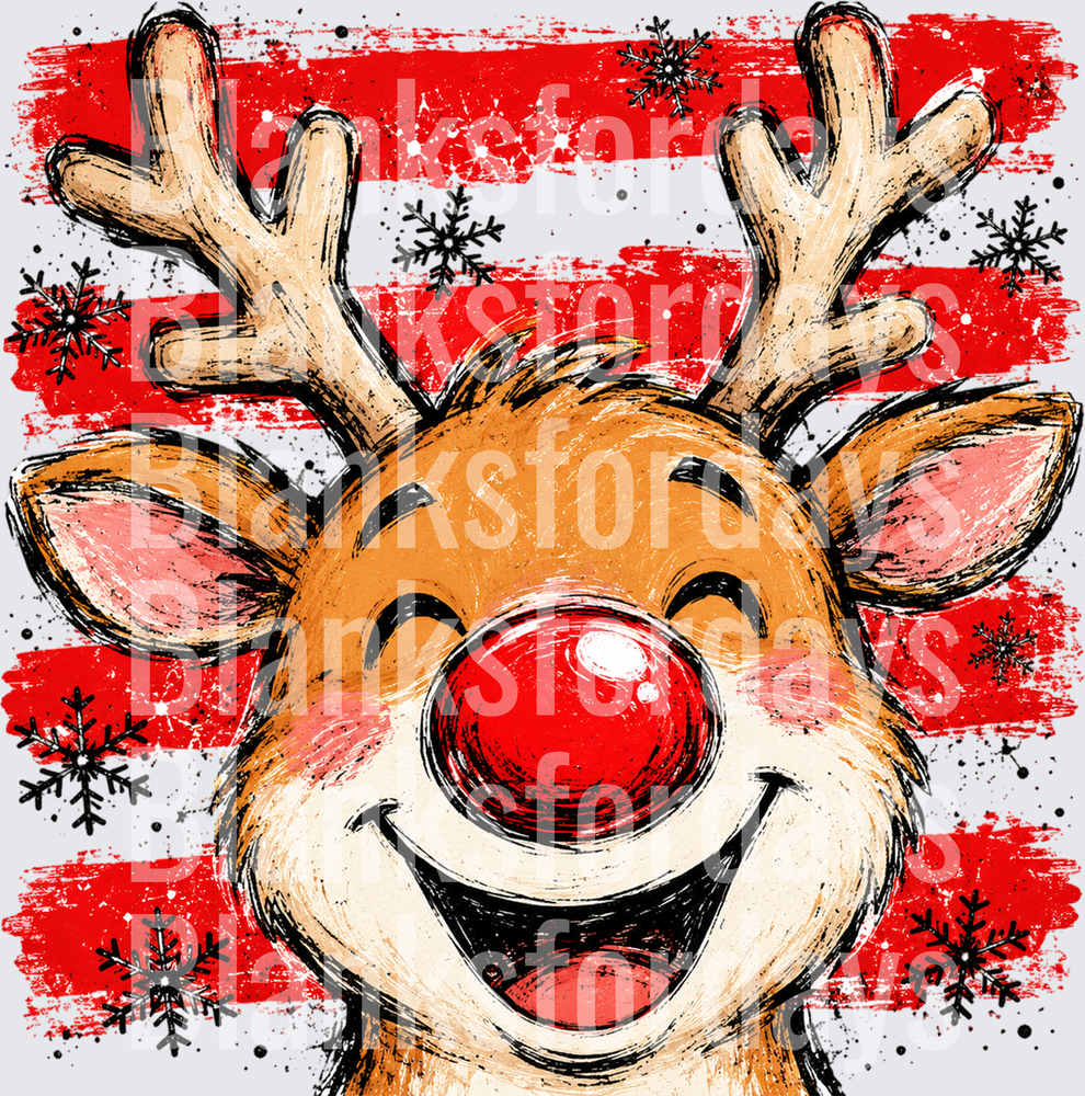 Rudolph Red Nosed Reindeer Grunge Stripe Snowflake Christmas (DTF)