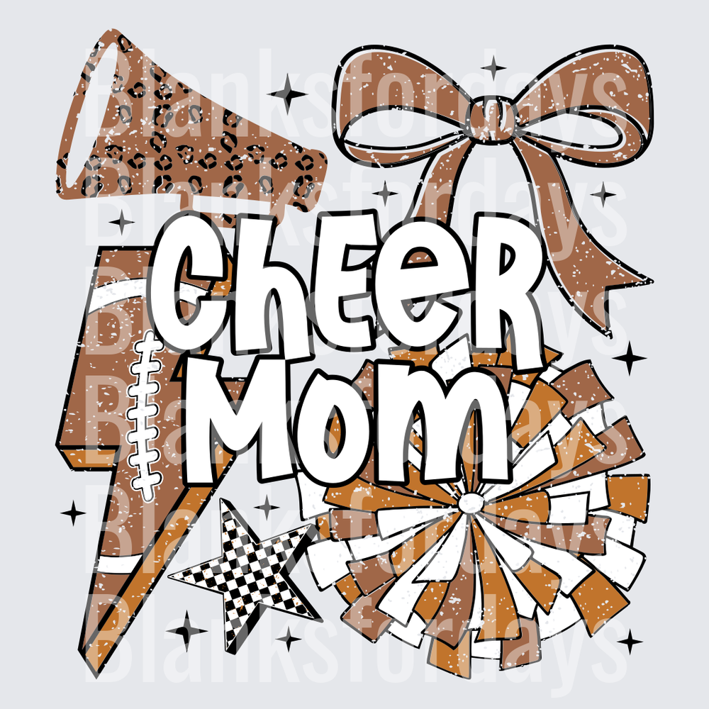 Cheer Mom Leopard Bow Pom Pom Lightning Bolt Star Design (DTF)
