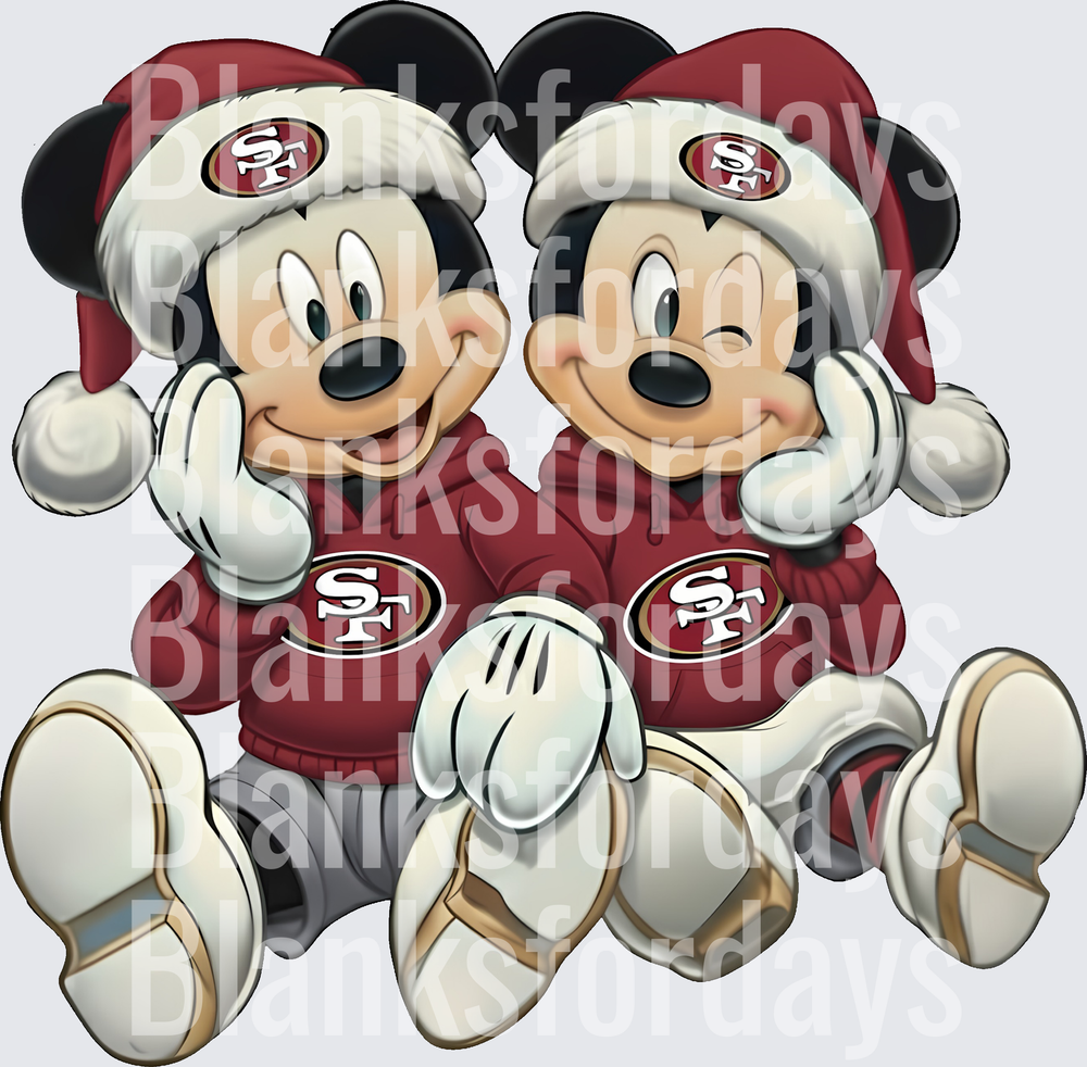 Mickey and Minnie Mouse Santa Hats San Francisco 49ers Christmas (DTF)