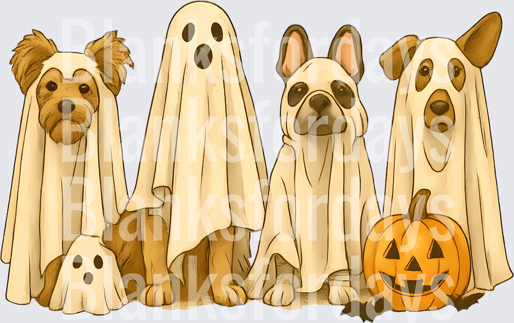 Halloween Ghost Dogs with Jack-o-Lantern Pumpkin (DTF)
