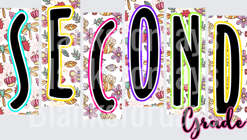 Second Grade Bold Letters Floral Bug Pattern Design (DTF)
