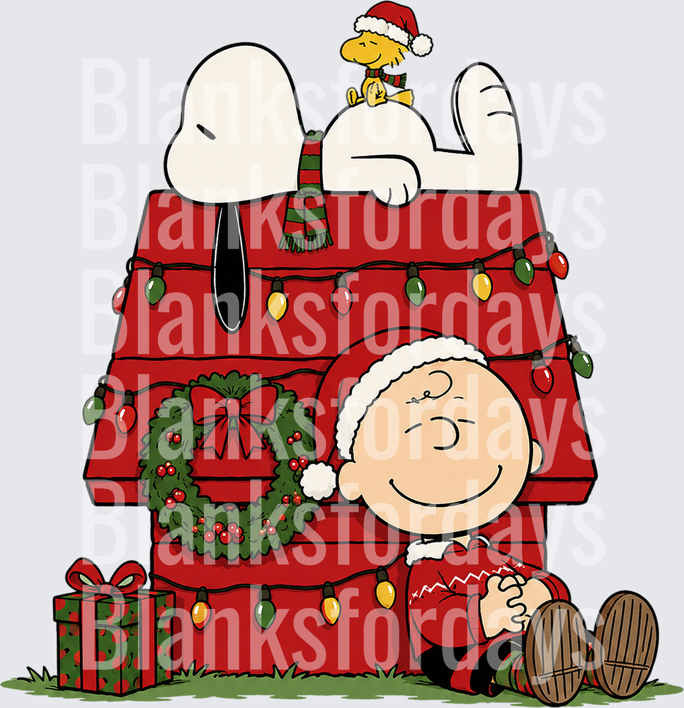Snoopy Woodstock Charlie Brown Christmas Doghouse Holiday (DTF)