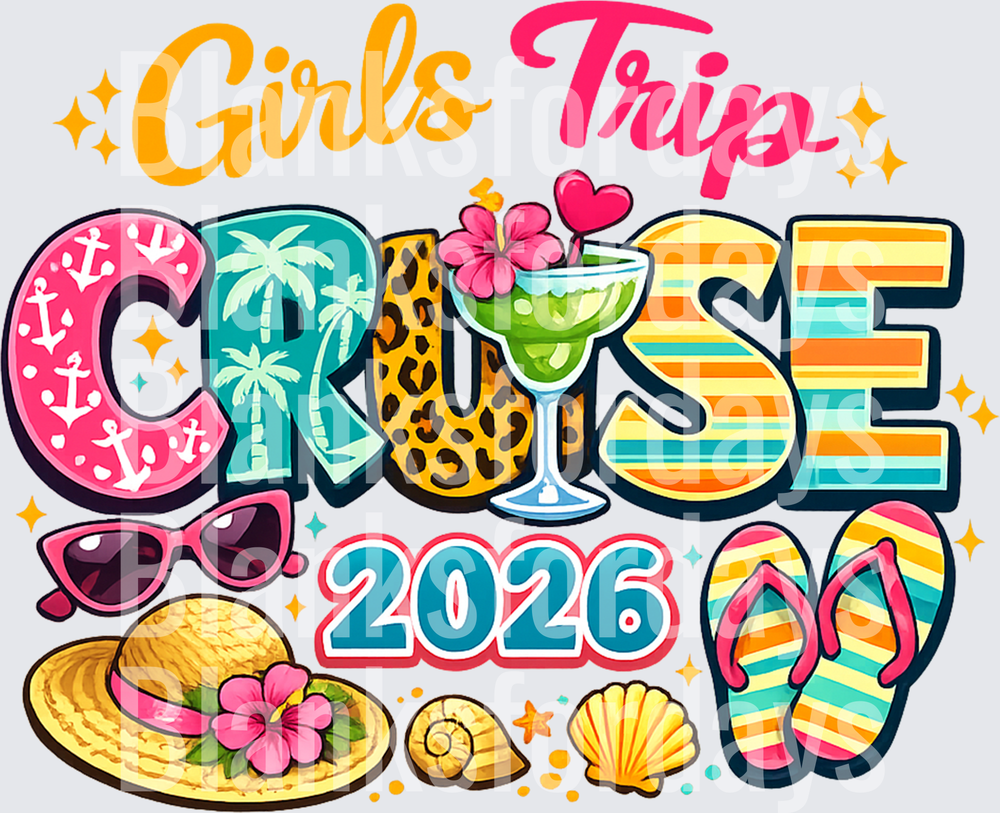 Girls Trip Cruise 2026 Colorful Beach Summer Design (DTF)