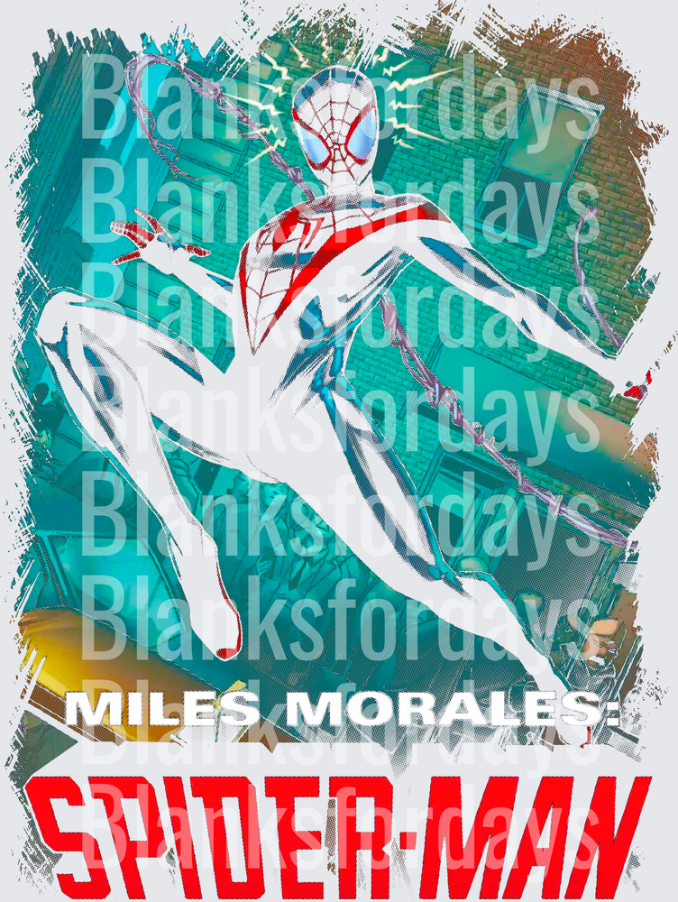 Miles Morales Spider-Man White Suit Swinging Action Pose (DTF)