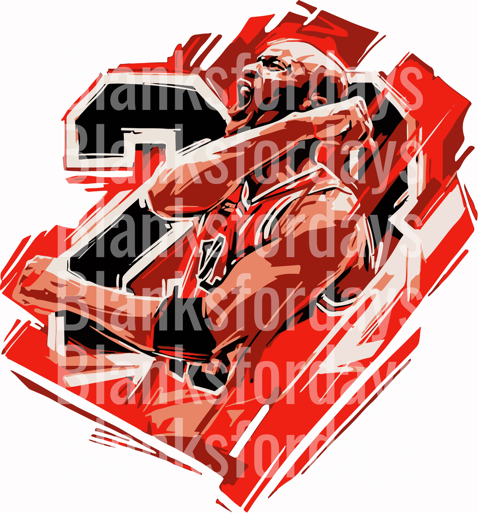 Basketball Legend Number 23 Red Black Brush Stroke Art (DTF)