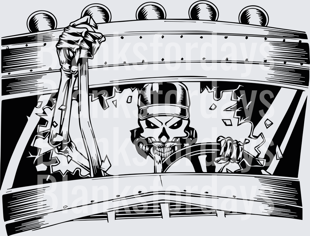 Skull Driver Smashing Through Semi Truck Windshield (DTF)