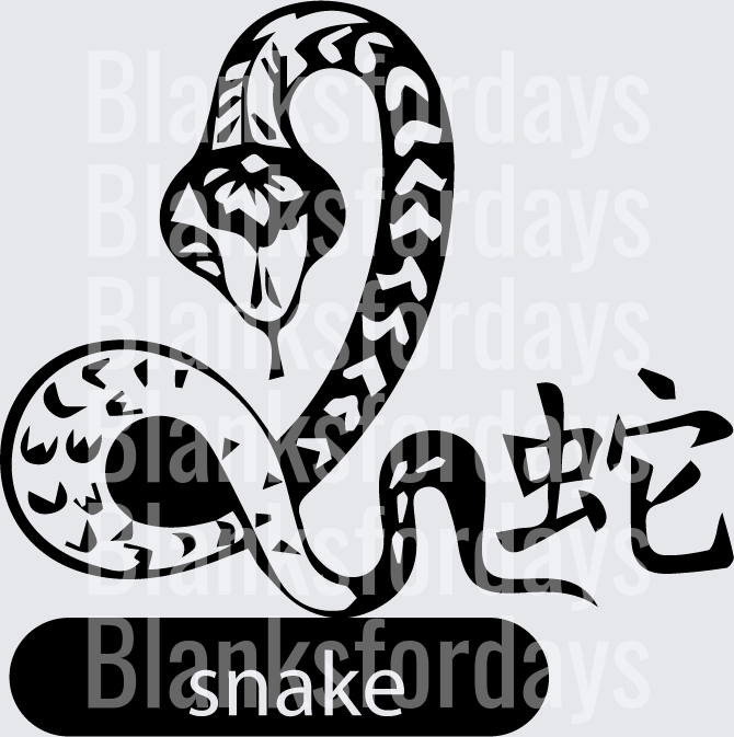 Chinese Zodiac Snake Symbol with Kanji Character (DTF)