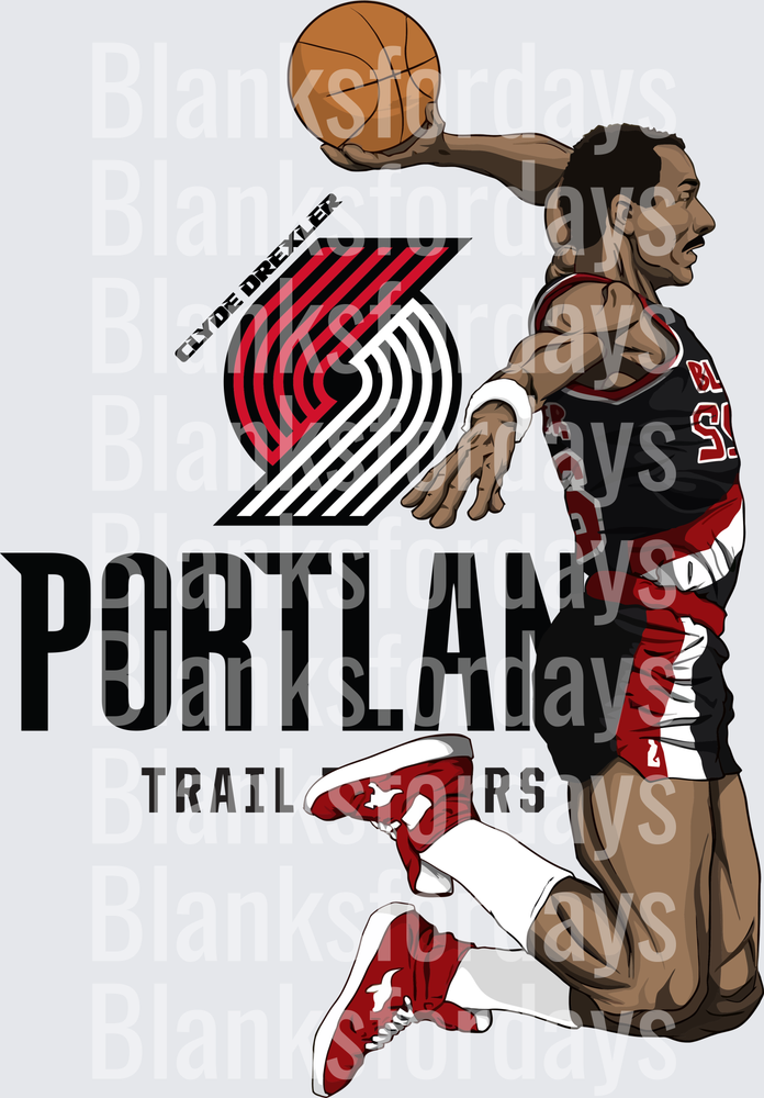 Clyde Drexler Portland Trail Blazers Dunk Illustration (DTF)