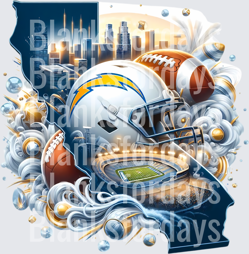 Los Angeles Chargers Helmet California State Skyline Design (DTF)