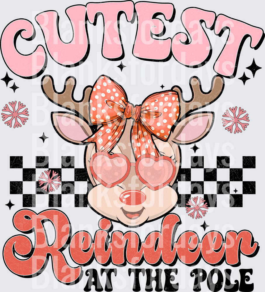 Cutest Reindeer At The Pole Retro Christmas Girl Deer Bow (DTF)