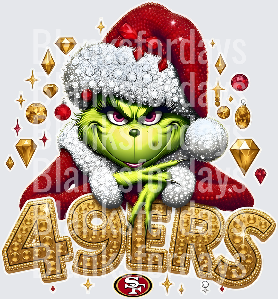 Grinch Santa San Francisco 49ers Christmas Bling Design (DTF)