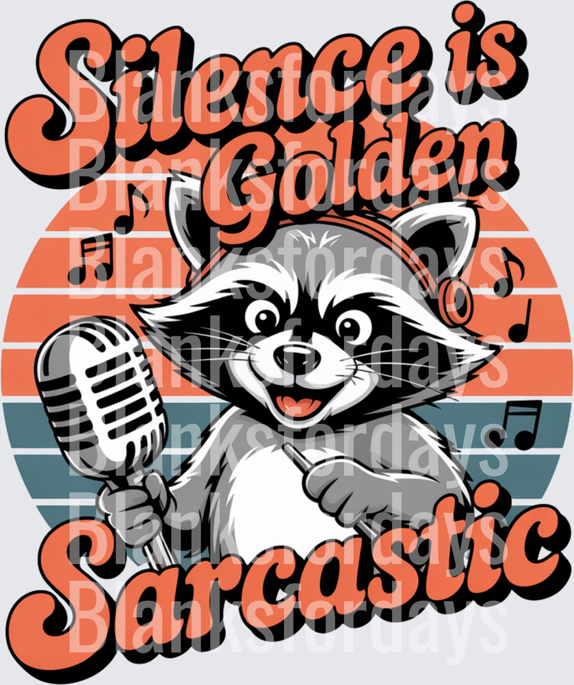 Silence Is Golden Duct Tape Is Silver Sarcastic Raccoon With Microphone Retro Sunset (DTF)