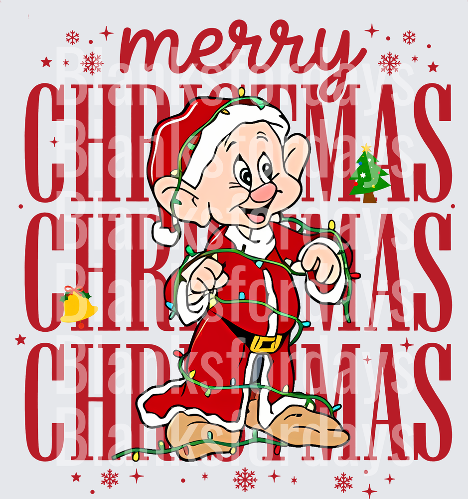 Dopey Dwarf Santa Merry Christmas Lights Holiday Design (DTF)