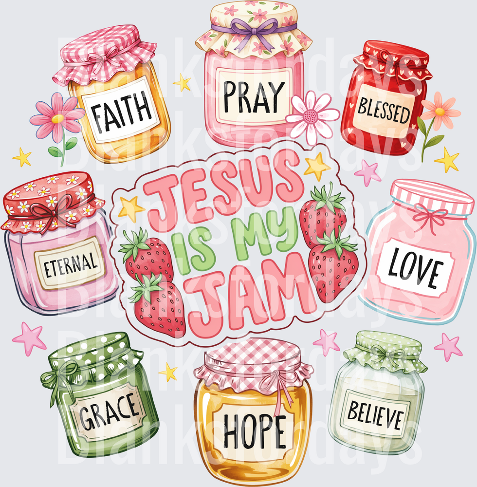 Jesus Is My Jam Christian Faith Jam Jars with Strawberries (DTF)