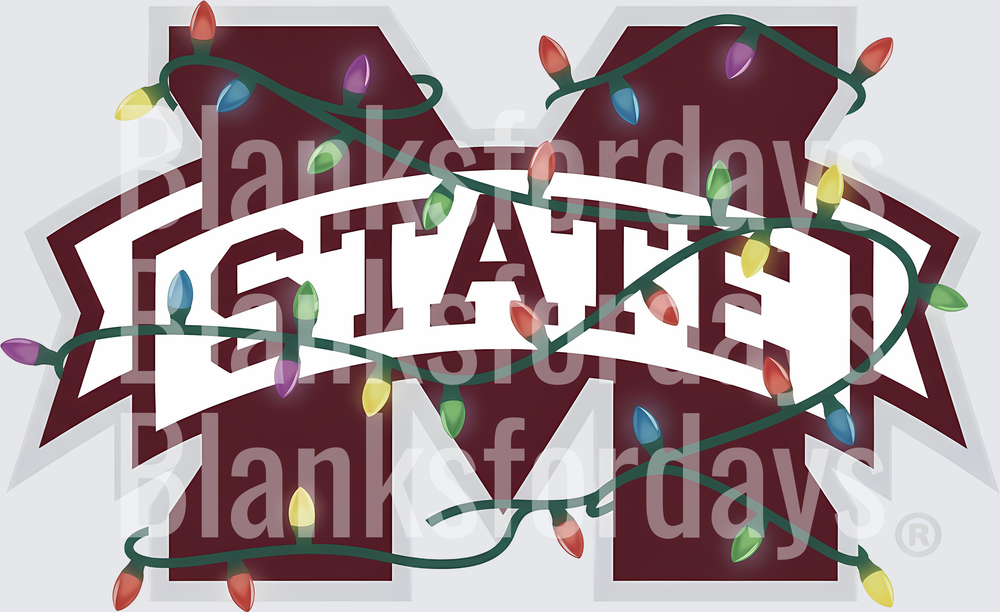 Mississippi State Bulldogs M Logo Christmas Lights Holiday (DTF)