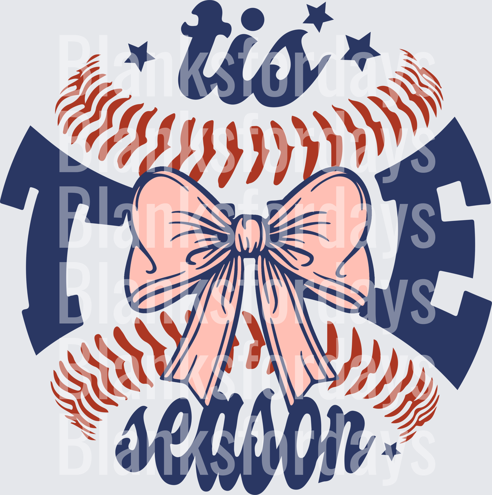 Tis Season Baseball with Pink Coquette Bow and Stars (DTF)