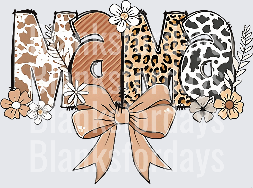 Mama Mixed Animal Print Floral Bow Letter Design (DTF)