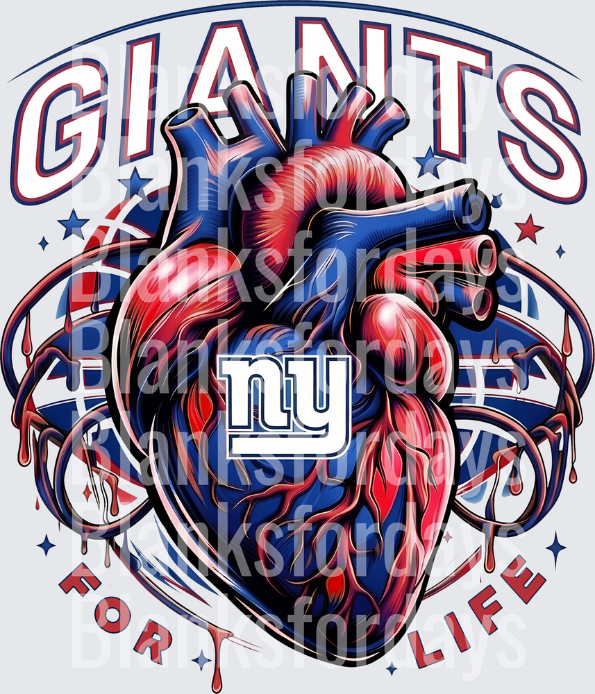 New York Giants For Life Anatomical Heart NY Logo (DTF)