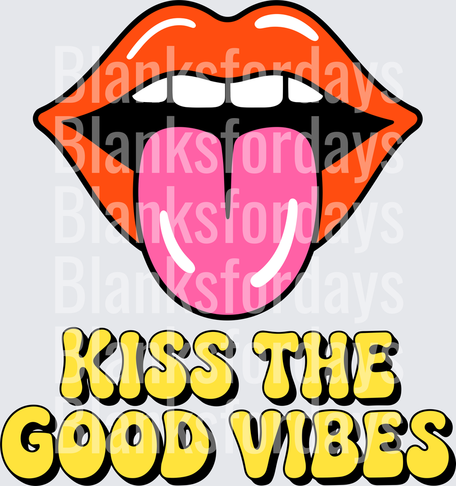 Retro Red Lips Tongue Out Kiss The Good Vibes Groovy (DTF)