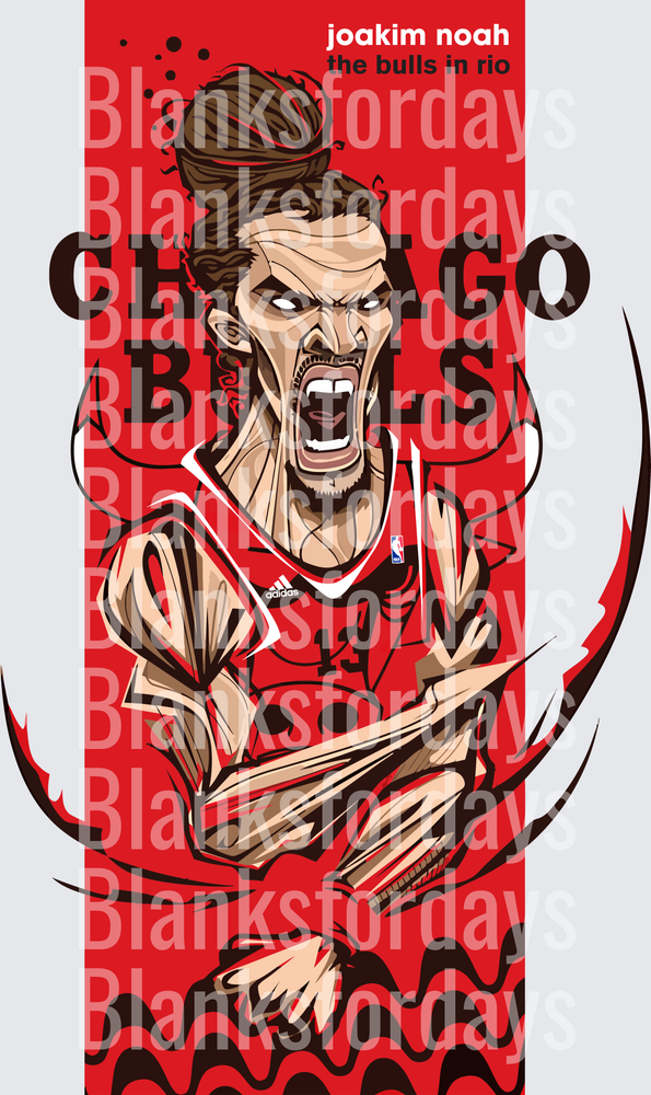 Joakim Noah Chicago Bulls Caricature Art Red Graphic (DTF)
